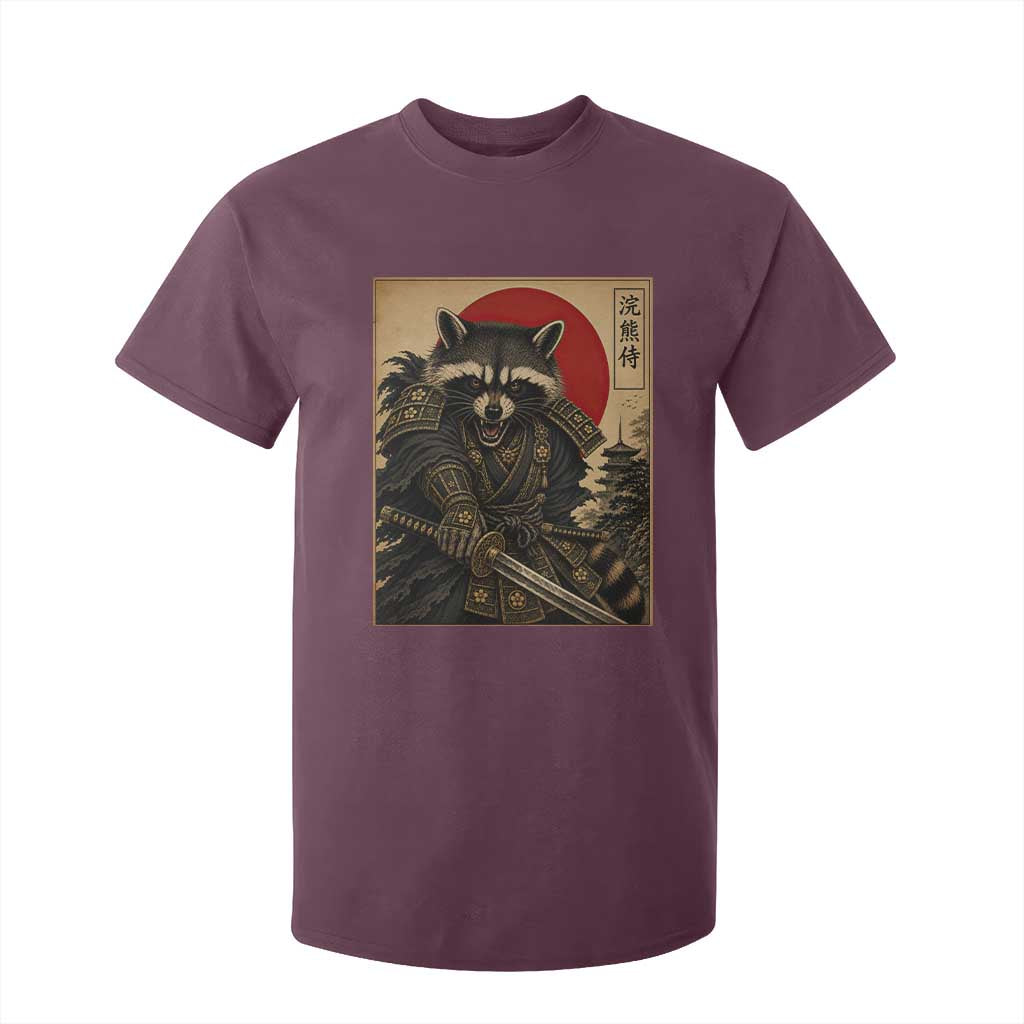 Funny Samurai Raccoon T Shirt For Kid Vintage Japanese Ukiyoe Warrior Graphic TS12 Maroon Print Your Wear