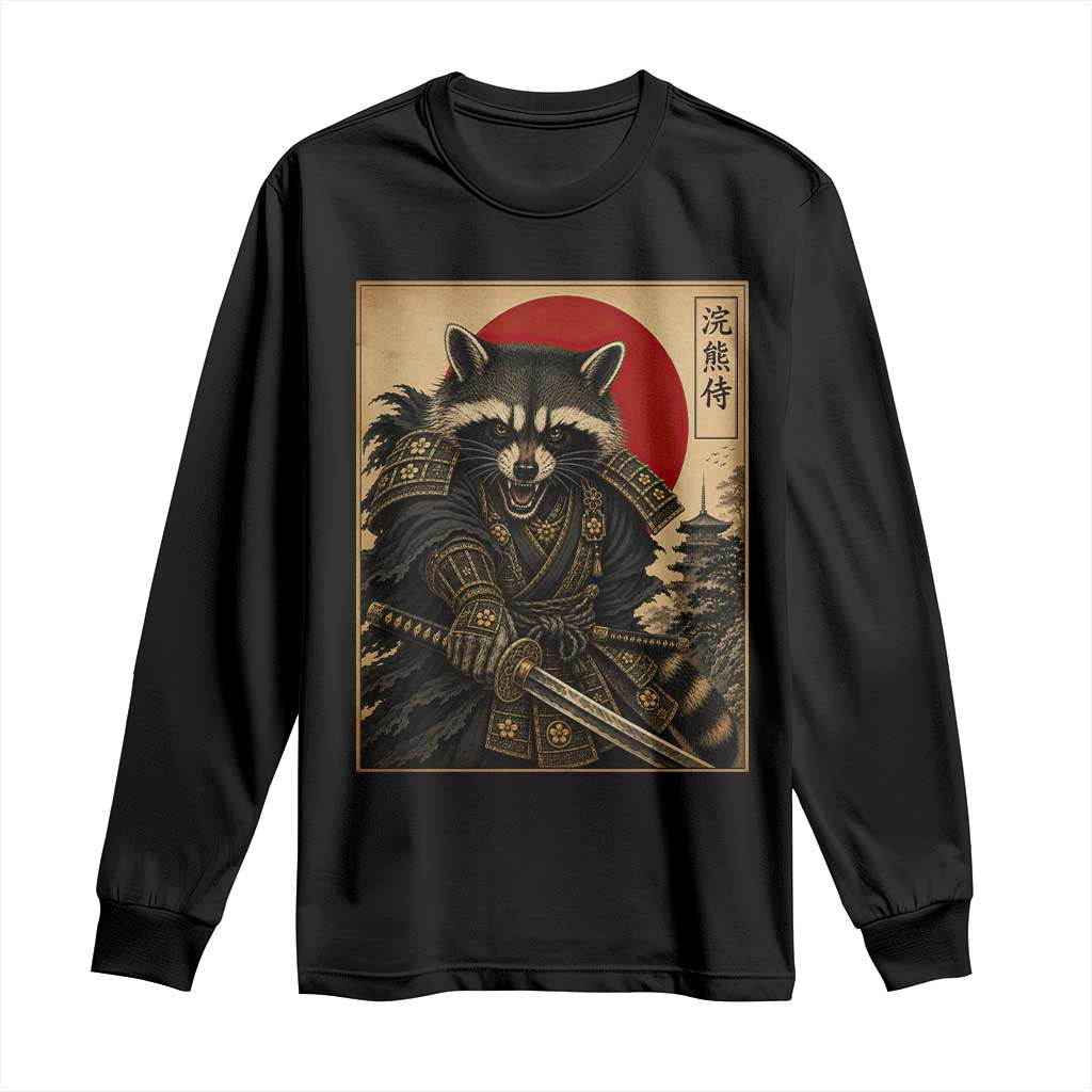 Funny Samurai Raccoon Long Sleeve Shirt Vintage Japanese Ukiyoe Warrior Graphic TS12 Black Print Your Wear