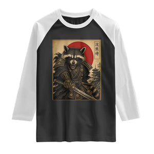 Funny Samurai Raccoon Raglan Shirt Vintage Japanese Ukiyoe Warrior Graphic TS12 Black White Print Your Wear