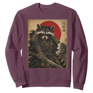 Funny Samurai Raccoon Sweatshirt Vintage Japanese Ukiyoe Warrior Graphic TS12 Maroon Print Your Wear