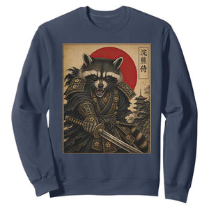 Funny Samurai Raccoon Sweatshirt Vintage Japanese Ukiyoe Warrior Graphic TS12 Navy Print Your Wear