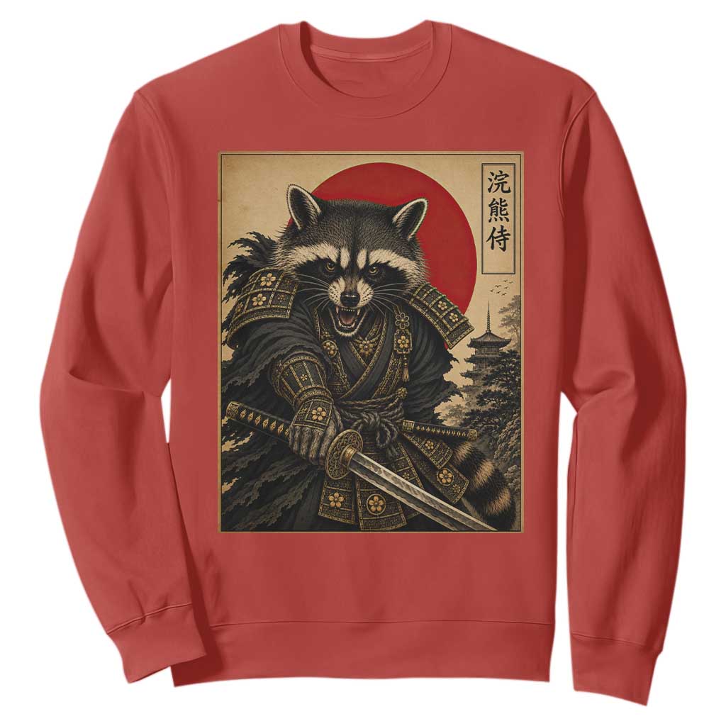 Funny Samurai Raccoon Sweatshirt Vintage Japanese Ukiyoe Warrior Graphic TS12 Red Print Your Wear