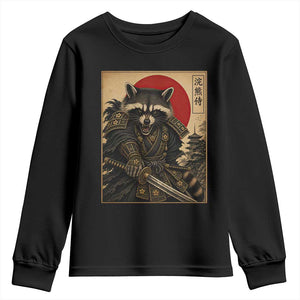 Funny Samurai Raccoon Youth Sweatshirt Vintage Japanese Ukiyoe Warrior Graphic TS12 Black Print Your Wear