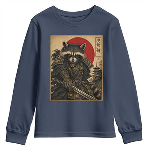Funny Samurai Raccoon Youth Sweatshirt Vintage Japanese Ukiyoe Warrior Graphic TS12 Navy Print Your Wear