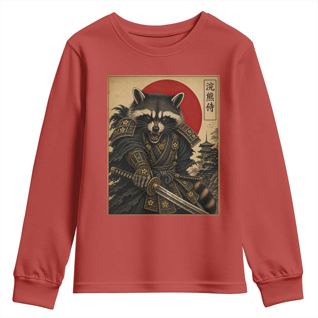 Funny Samurai Raccoon Youth Sweatshirt Vintage Japanese Ukiyoe Warrior Graphic TS12 Red Print Your Wear
