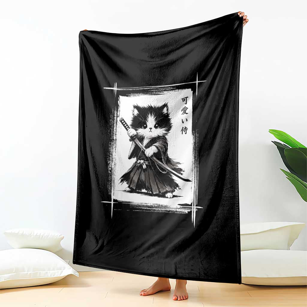 Vintage Japanese Art Samurai Cat Throw Blanket Sumie Kawaii Cat Lover Gift TS12 Print Your Wear