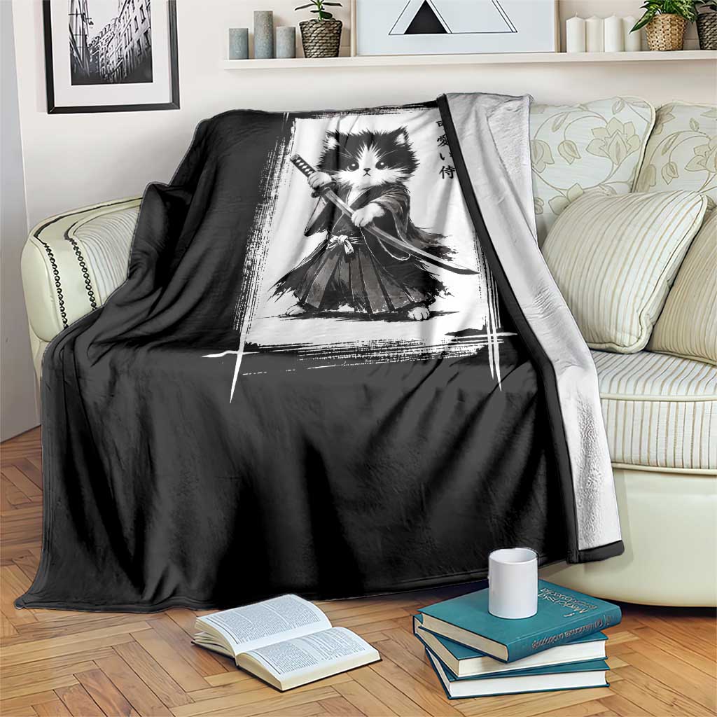 Vintage Japanese Art Samurai Cat Throw Blanket Sumie Kawaii Cat Lover Gift TS12 Print Your Wear