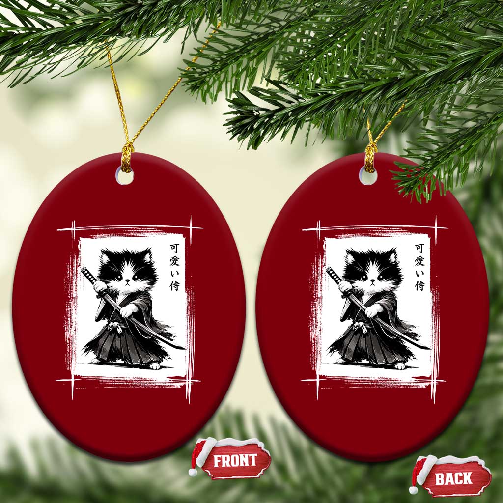 Vintage Japanese Art Samurai Cat Ceramic Ornament Sumie Kawaii Cat Lover Gift TS12 Print Your Wear