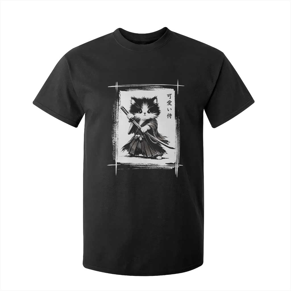 Vintage Japanese Art Samurai Cat T Shirt For Kid Sumie Kawaii Cat Lover Gift TS12 Black Print Your Wear