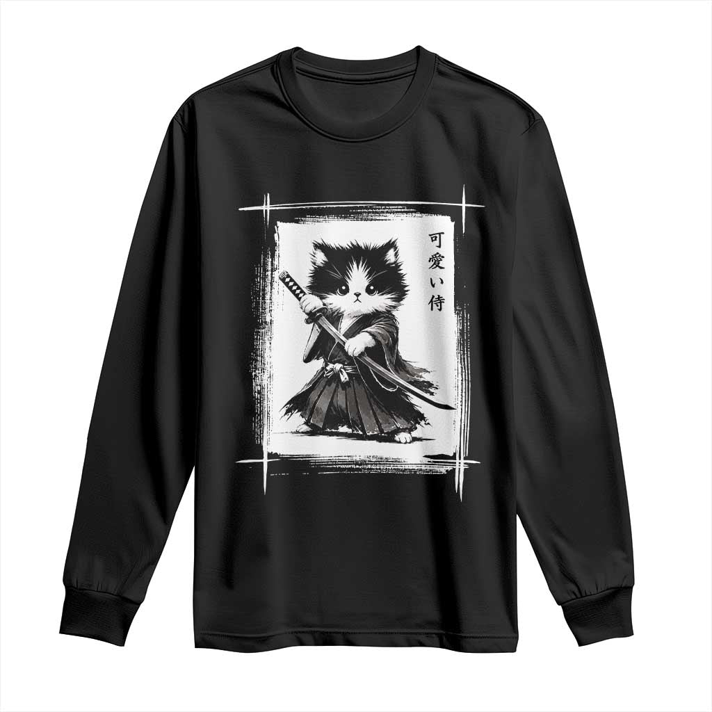 Vintage Japanese Art Samurai Cat Long Sleeve Shirt Sumie Kawaii Cat Lover Gift TS12 Black Print Your Wear