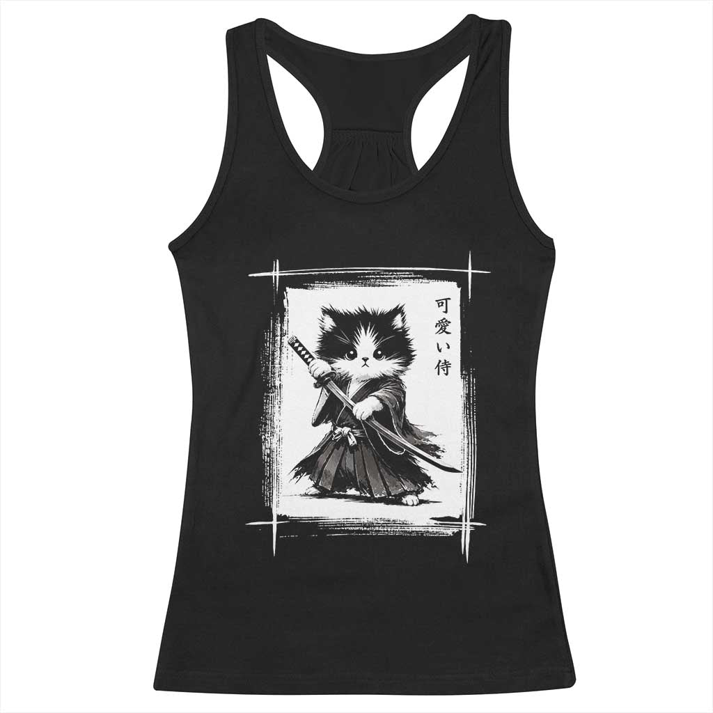 Vintage Japanese Art Samurai Cat Racerback Tank Top Sumie Kawaii Cat Lover Gift TS12 Black Print Your Wear