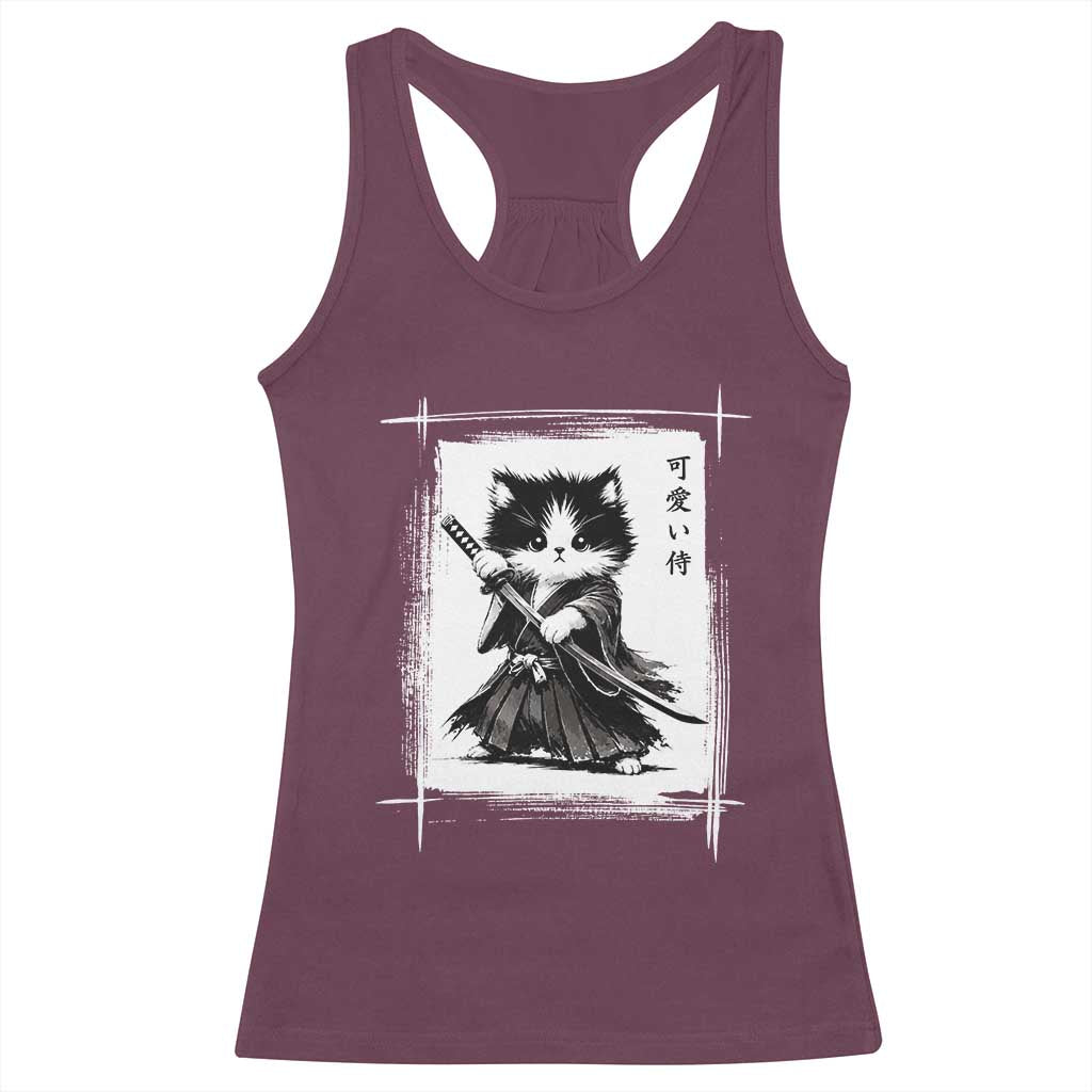 Vintage Japanese Art Samurai Cat Racerback Tank Top Sumie Kawaii Cat Lover Gift TS12 Maroon Print Your Wear