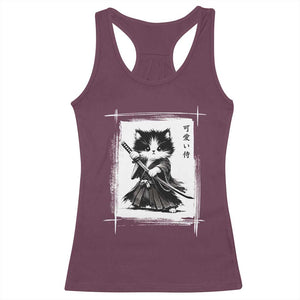 Vintage Japanese Art Samurai Cat Racerback Tank Top Sumie Kawaii Cat Lover Gift TS12 Maroon Print Your Wear