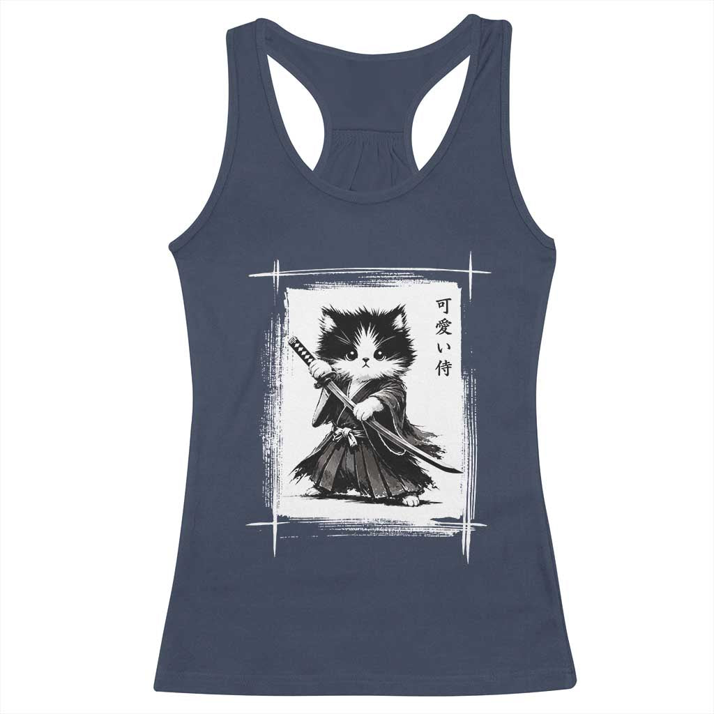 Vintage Japanese Art Samurai Cat Racerback Tank Top Sumie Kawaii Cat Lover Gift TS12 Navy Print Your Wear