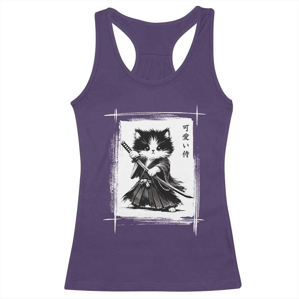 Vintage Japanese Art Samurai Cat Racerback Tank Top Sumie Kawaii Cat Lover Gift TS12 Purple Print Your Wear