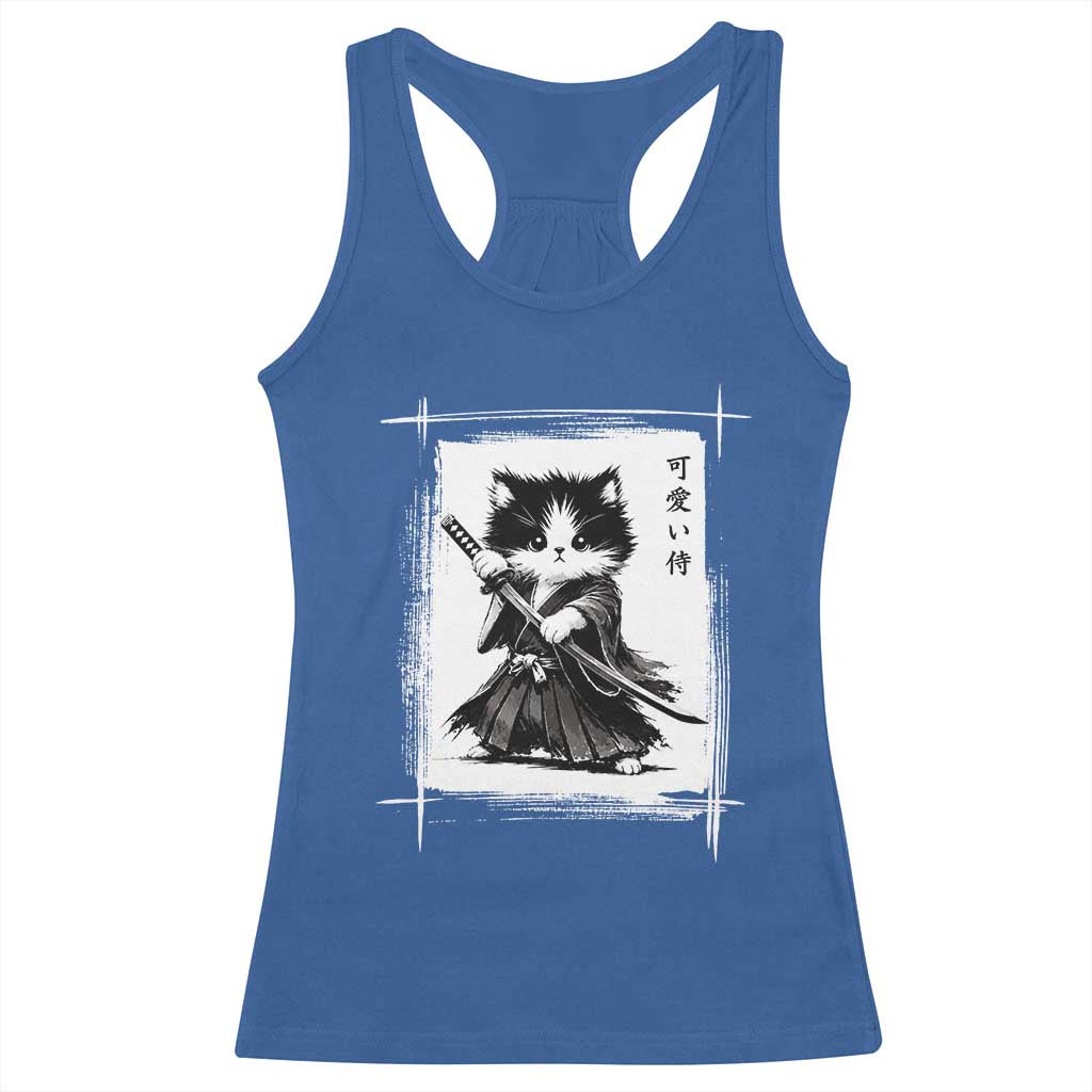 Vintage Japanese Art Samurai Cat Racerback Tank Top Sumie Kawaii Cat Lover Gift TS12 Royal Blue Print Your Wear