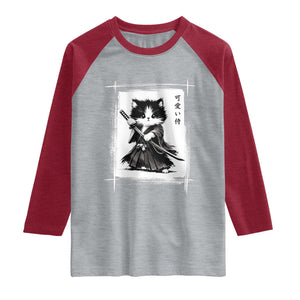 Vintage Japanese Art Samurai Cat Raglan Shirt Sumie Kawaii Cat Lover Gift TS12 Heather Gray Heather Red Print Your Wear