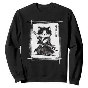 Vintage Japanese Art Samurai Cat Sweatshirt Sumie Kawaii Cat Lover Gift TS12 Black Print Your Wear