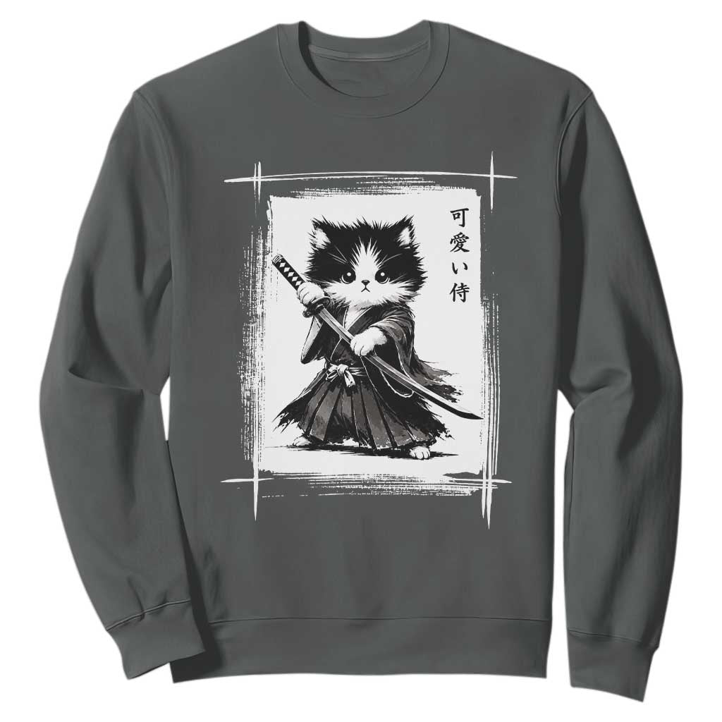 Vintage Japanese Art Samurai Cat Sweatshirt Sumie Kawaii Cat Lover Gift TS12 Dark Heather Print Your Wear