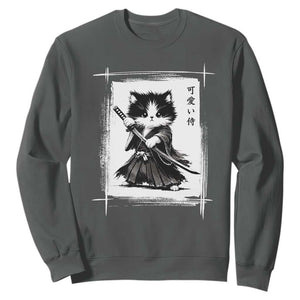 Vintage Japanese Art Samurai Cat Sweatshirt Sumie Kawaii Cat Lover Gift TS12 Dark Heather Print Your Wear