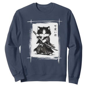 Vintage Japanese Art Samurai Cat Sweatshirt Sumie Kawaii Cat Lover Gift TS12 Navy Print Your Wear