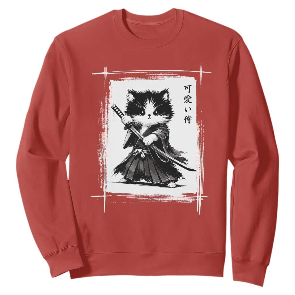 Vintage Japanese Art Samurai Cat Sweatshirt Sumie Kawaii Cat Lover Gift TS12 Red Print Your Wear