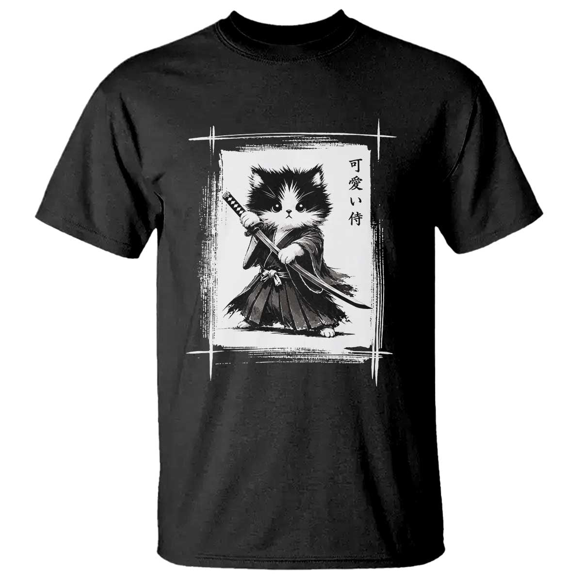 Vintage Japanese Art Samurai Cat T Shirt Sumie Kawaii Cat Lover Gift TS12 Black Print Your Wear