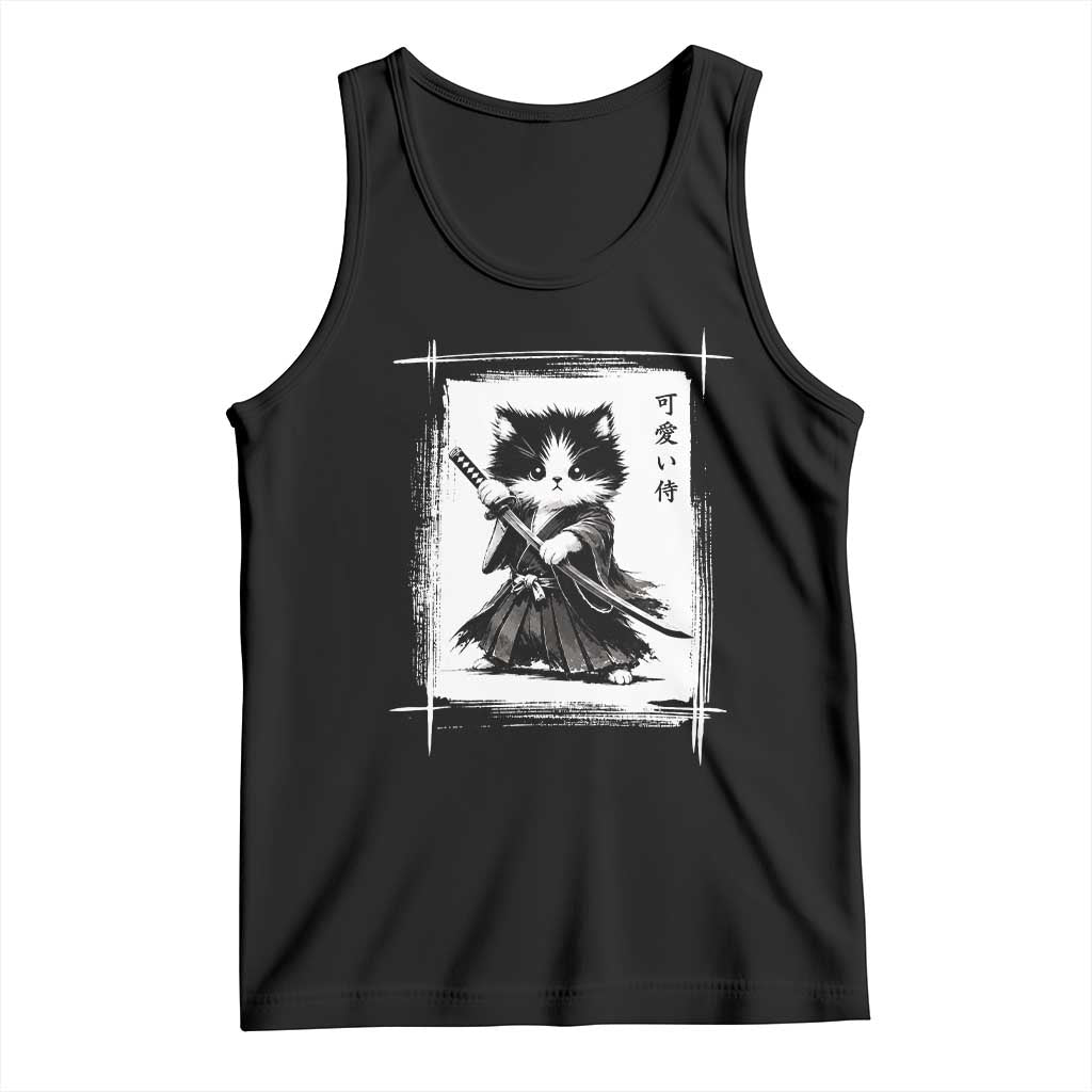 Vintage Japanese Art Samurai Cat Tank Top Sumie Kawaii Cat Lover Gift TS12 Black Print Your Wear