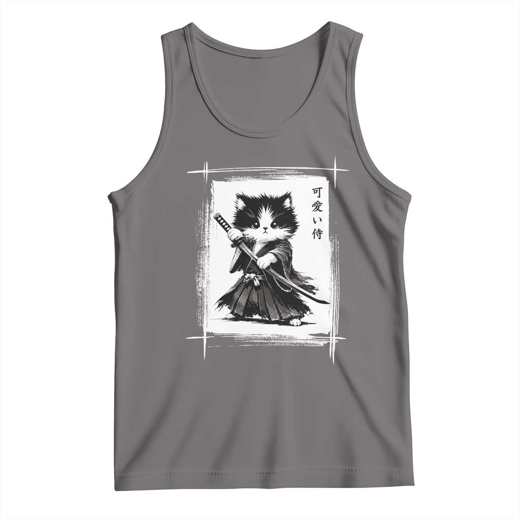 Vintage Japanese Art Samurai Cat Tank Top Sumie Kawaii Cat Lover Gift TS12 Deep Heather Print Your Wear
