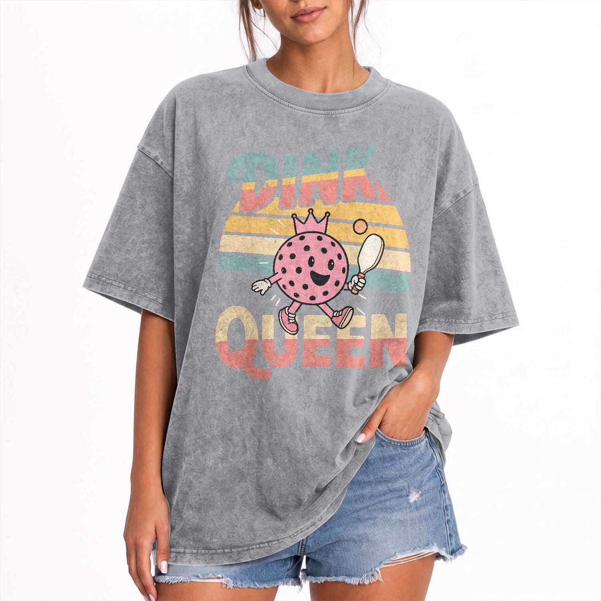 Pickleball Girl Lover Washed Cotton T-Shirt Dink Queen