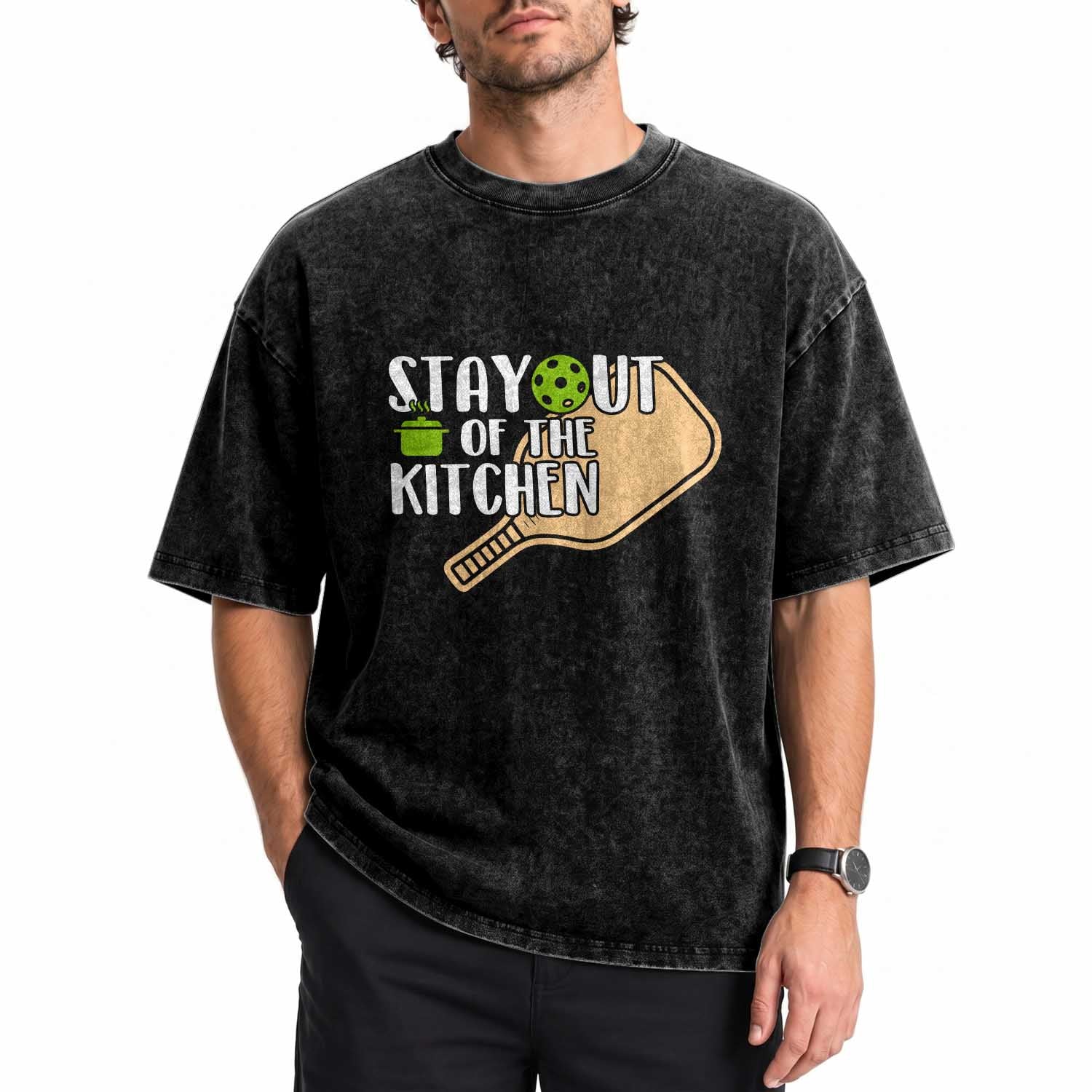 Funny Pickleball Washed Cotton T-Shirt Stay Out Of The Kitchen