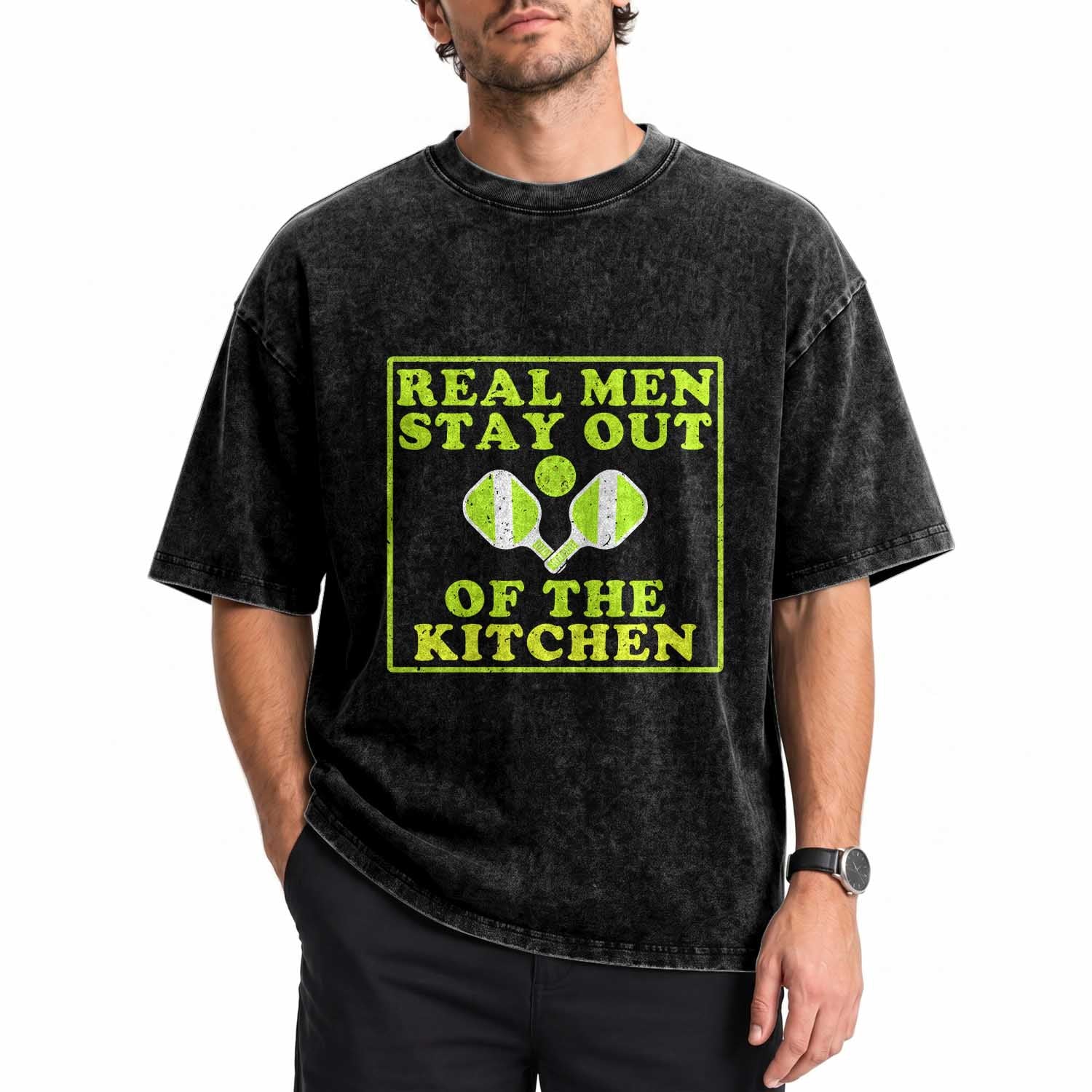 Funny Pickleball Washed Cotton T-Shirt Stay Out Of The Kitchen For Men