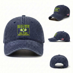 Funny Pickleball Washed Cotton Baseball Cap Stay Out Of The Kitchen For Men TS12 Washed Cap Universal Fit Navy Print Your Wear