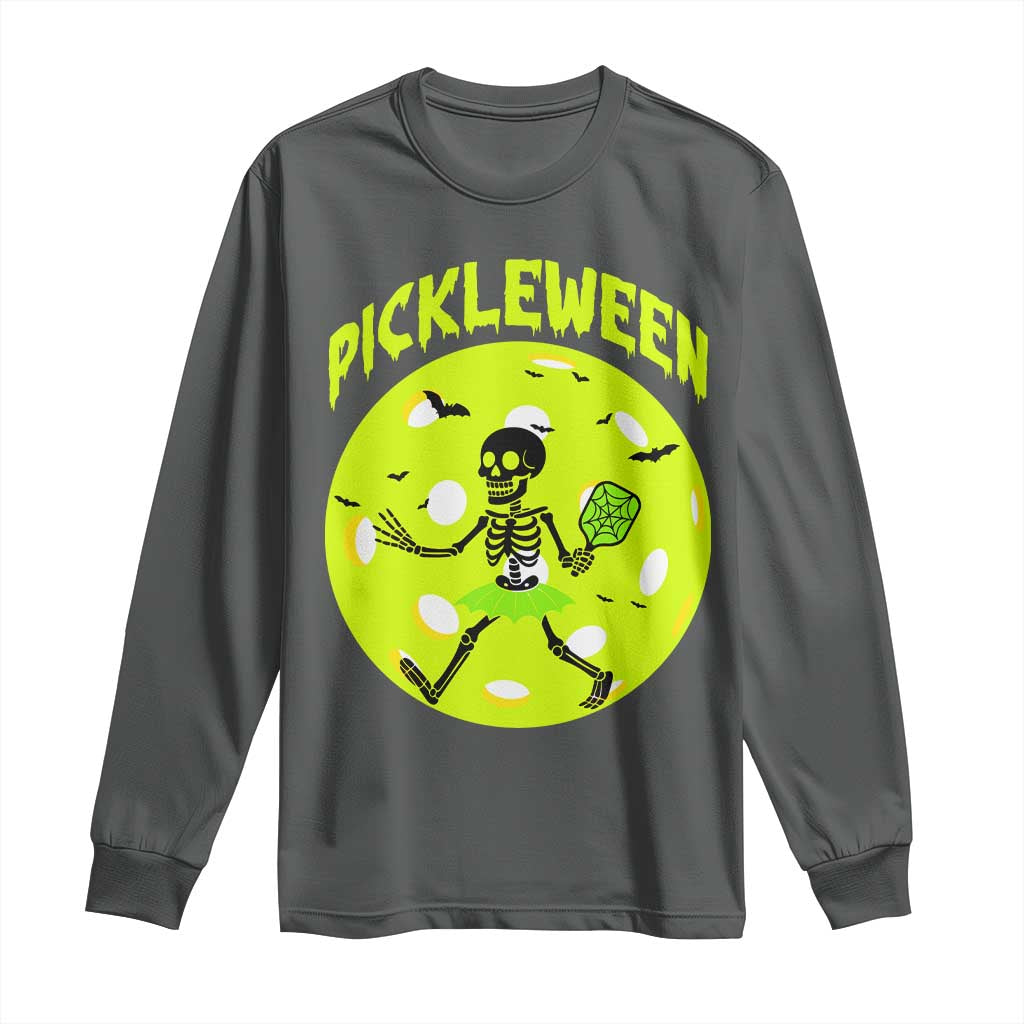 Funny Halloween Pickleball Lovers Long Sleeve Shirt Pickleween TS12 Dark Heather Print Your Wear