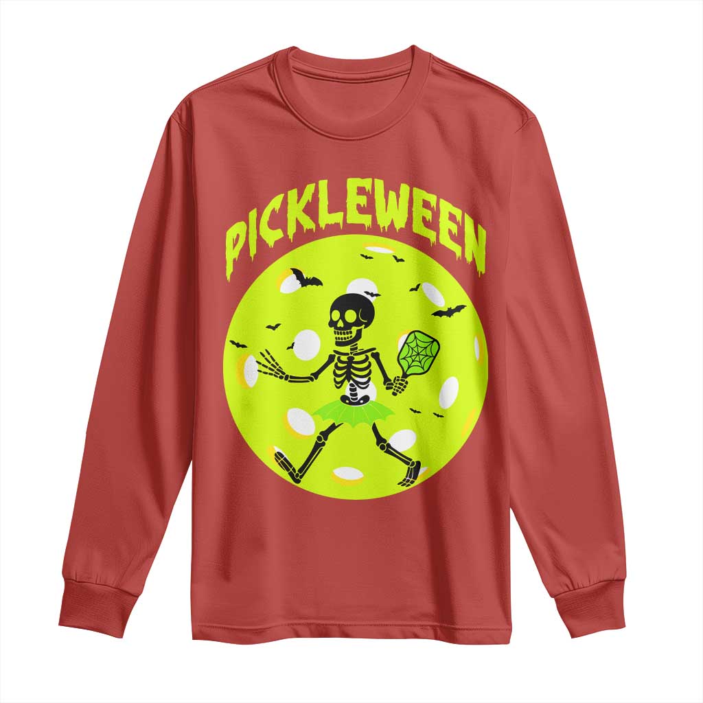 Funny Halloween Pickleball Lovers Long Sleeve Shirt Pickleween TS12 Red Print Your Wear