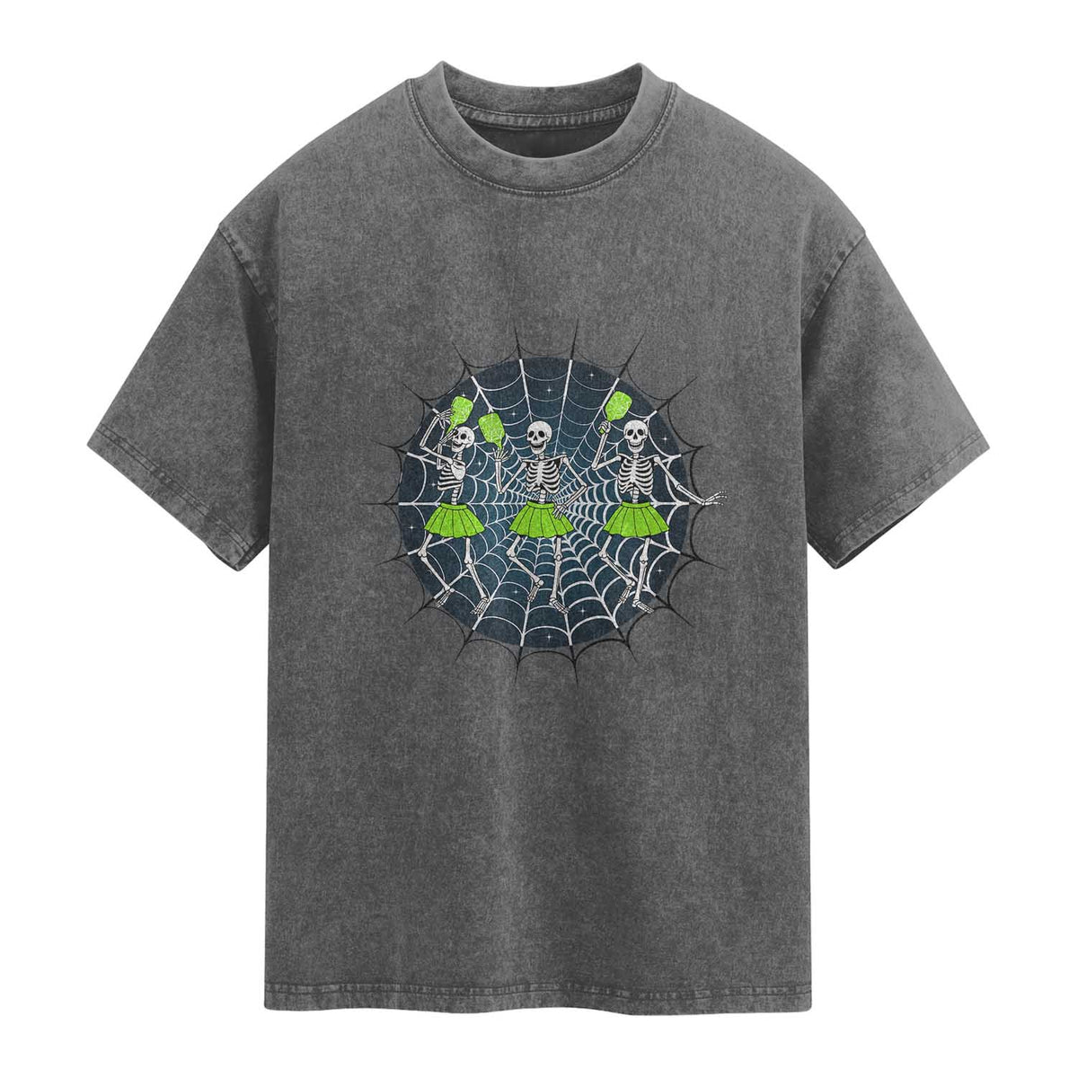 Funny Dancing Skeletons Washed Cotton T-Shirt Pickleball Halloween Gift