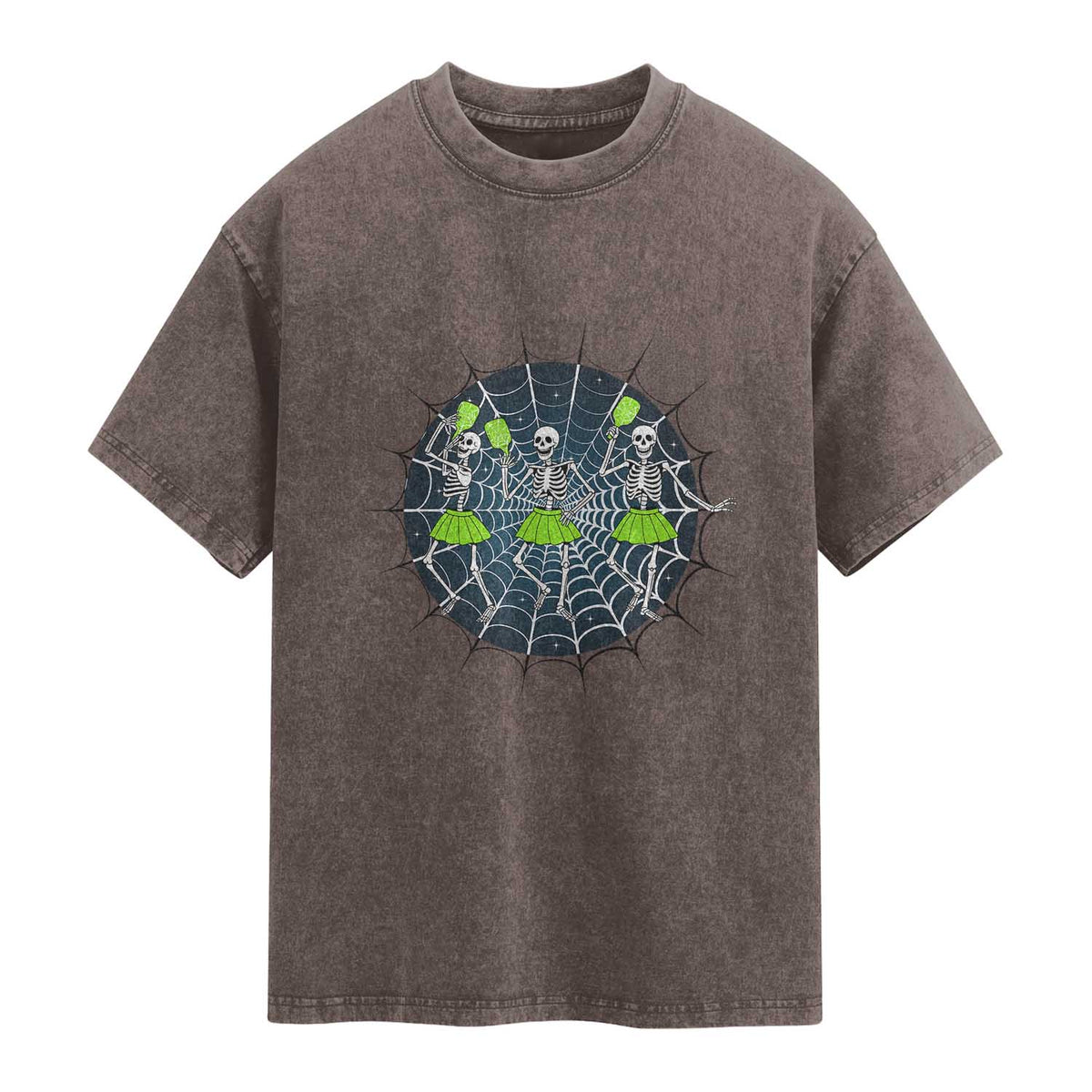 Funny Dancing Skeletons Washed Cotton T-Shirt Pickleball Halloween Gift