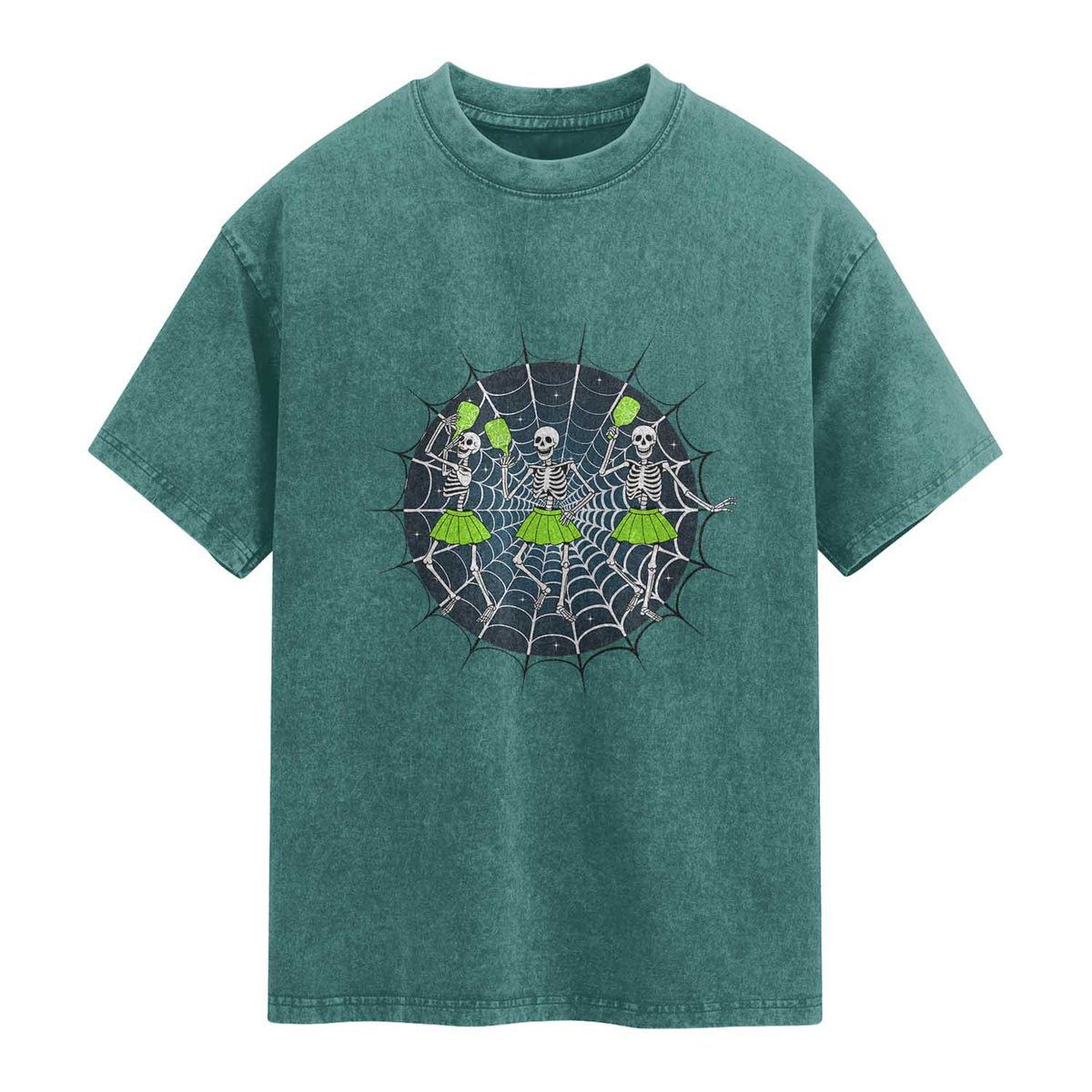 Funny Dancing Skeletons Washed Cotton T-Shirt Pickleball Halloween Gift