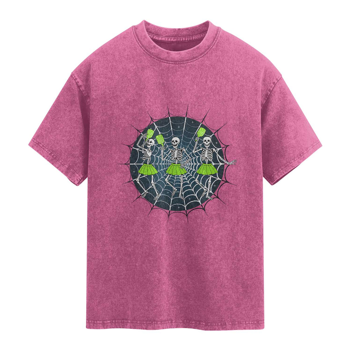 Funny Dancing Skeletons Washed Cotton T-Shirt Pickleball Halloween Gift