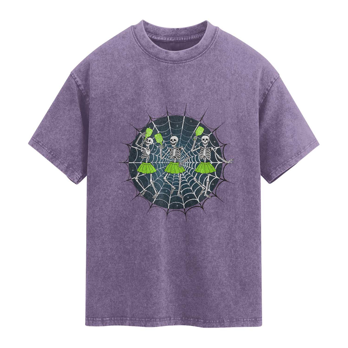 Funny Dancing Skeletons Washed Cotton T-Shirt Pickleball Halloween Gift