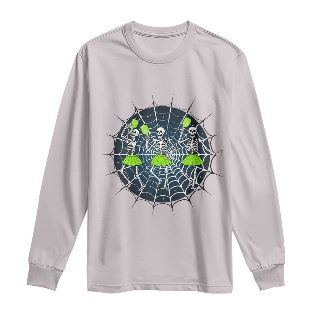 Funny Dancing Skeletons Long Sleeve Shirt Pickleball Halloween Gift TS12 Ice Gray Print Your Wear