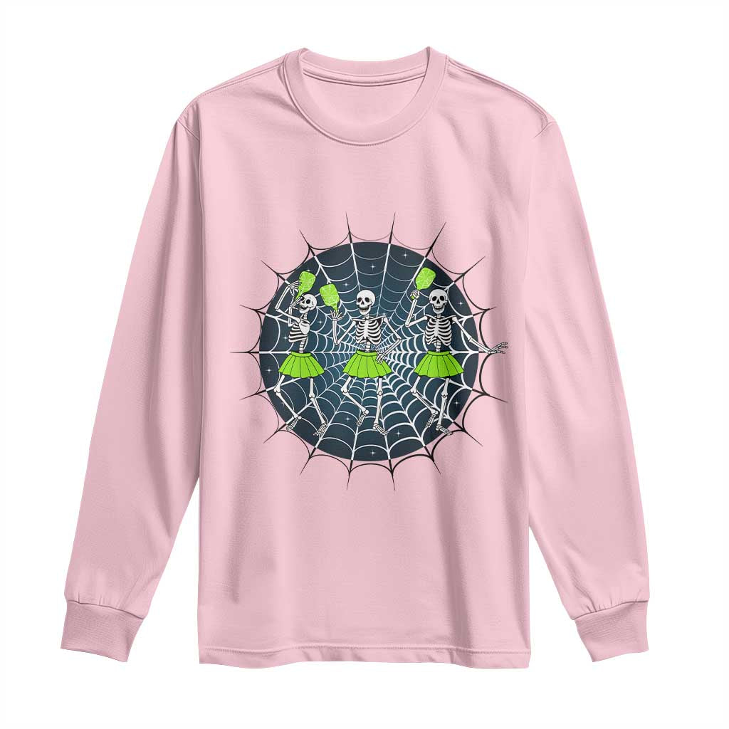 Funny Dancing Skeletons Long Sleeve Shirt Pickleball Halloween Gift TS12 Light Pink Print Your Wear
