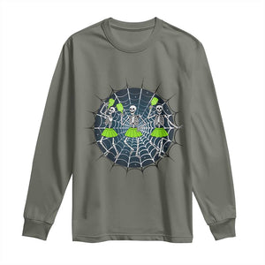 Funny Dancing Skeletons Long Sleeve Shirt Pickleball Halloween Gift TS12 Military Green Print Your Wear