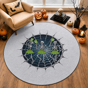Funny Dancing Skeletons Round Rug Pickleball Halloween Gift
