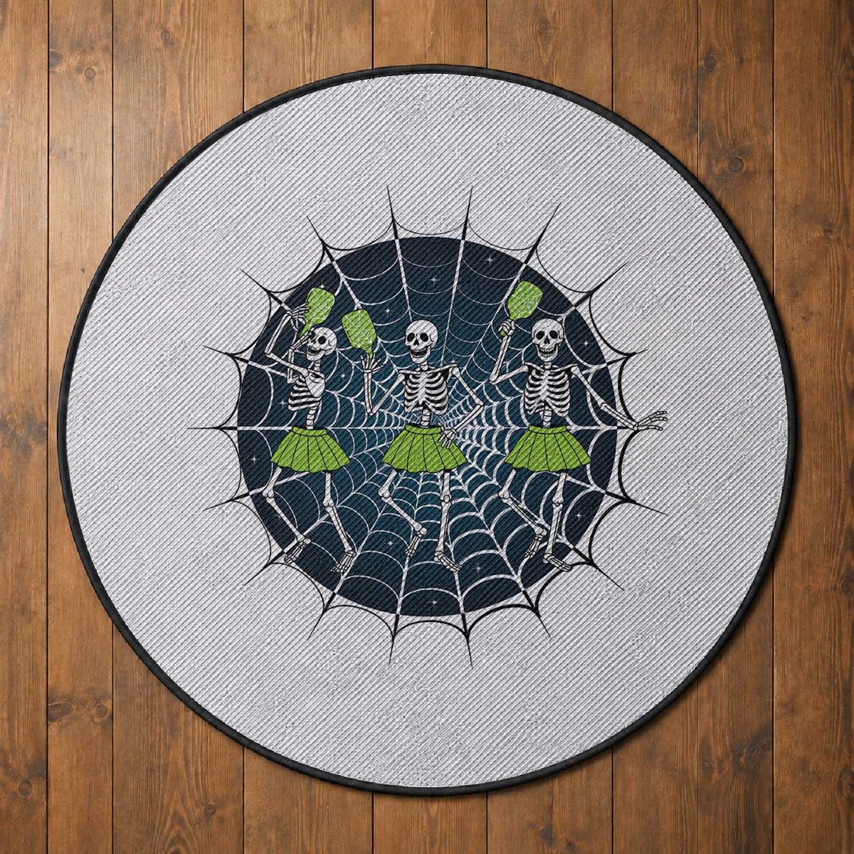 Funny Dancing Skeletons Round Rug Pickleball Halloween Gift
