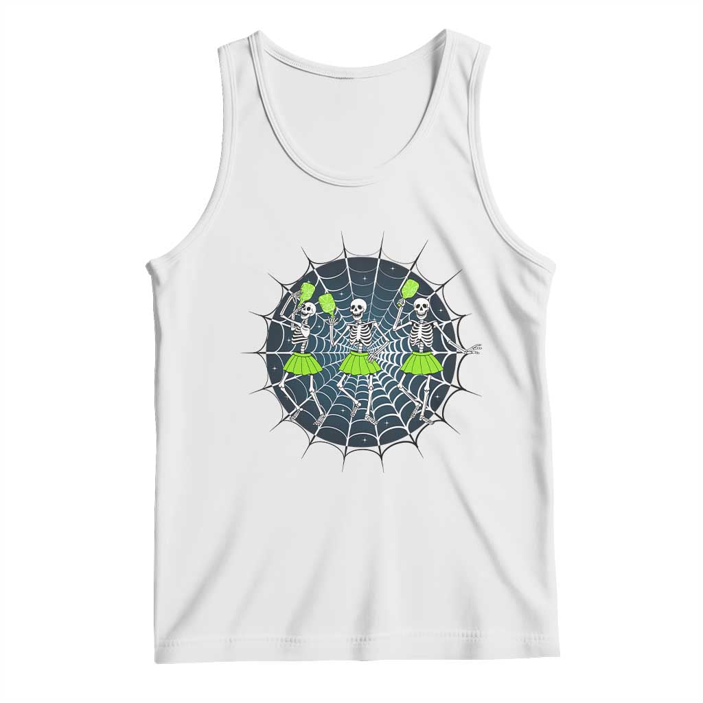 Funny Dancing Skeletons Tank Top Pickleball Halloween Gift TS12 White Print Your Wear