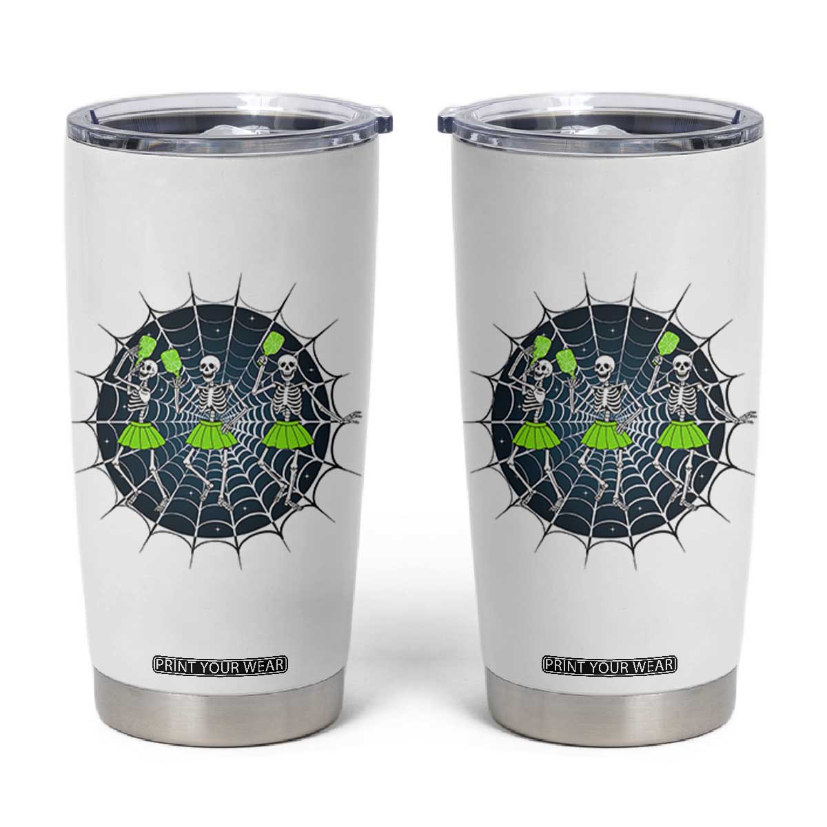 Funny Dancing Skeletons Tumbler Cup Pickleball Halloween Gift TS12 White Print Your Wear