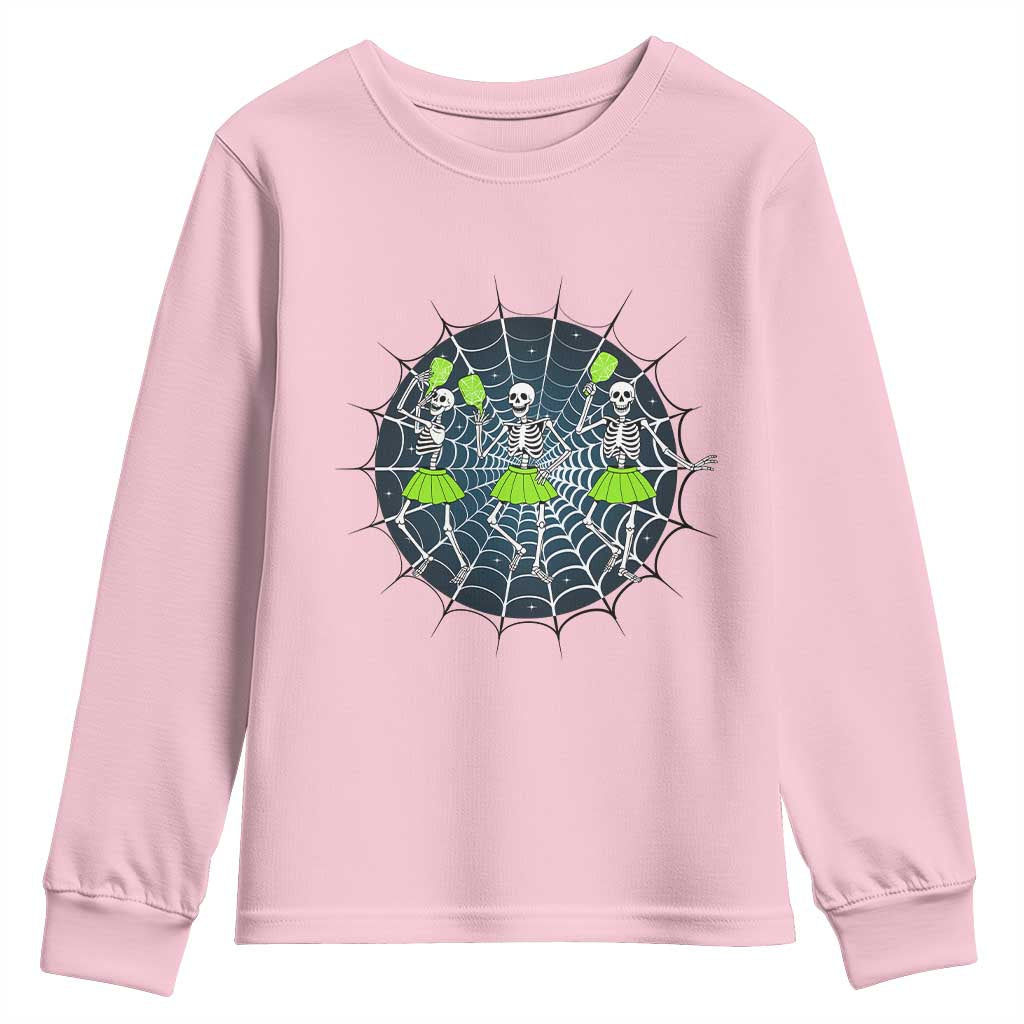 Funny Dancing Skeletons Youth Sweatshirt Pickleball Halloween Gift TS12 Light Pink Print Your Wear