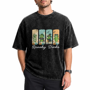 Funny Halloween Pickleball Washed Cotton T-Shirt Spooky Dinks Gift For Players
