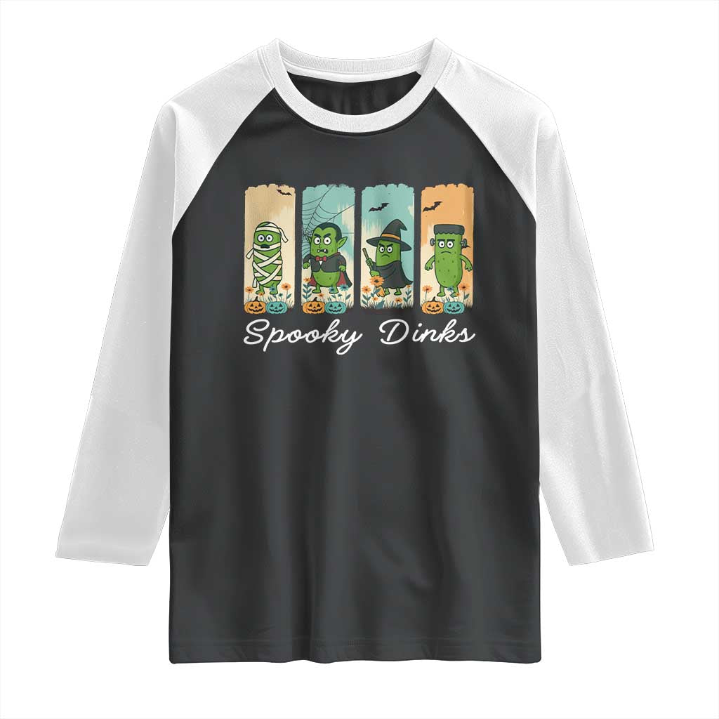 Funny Halloween Pickleball Raglan Shirt Spooky Dinks Gift For Players TS12 Black White Print Your Wear